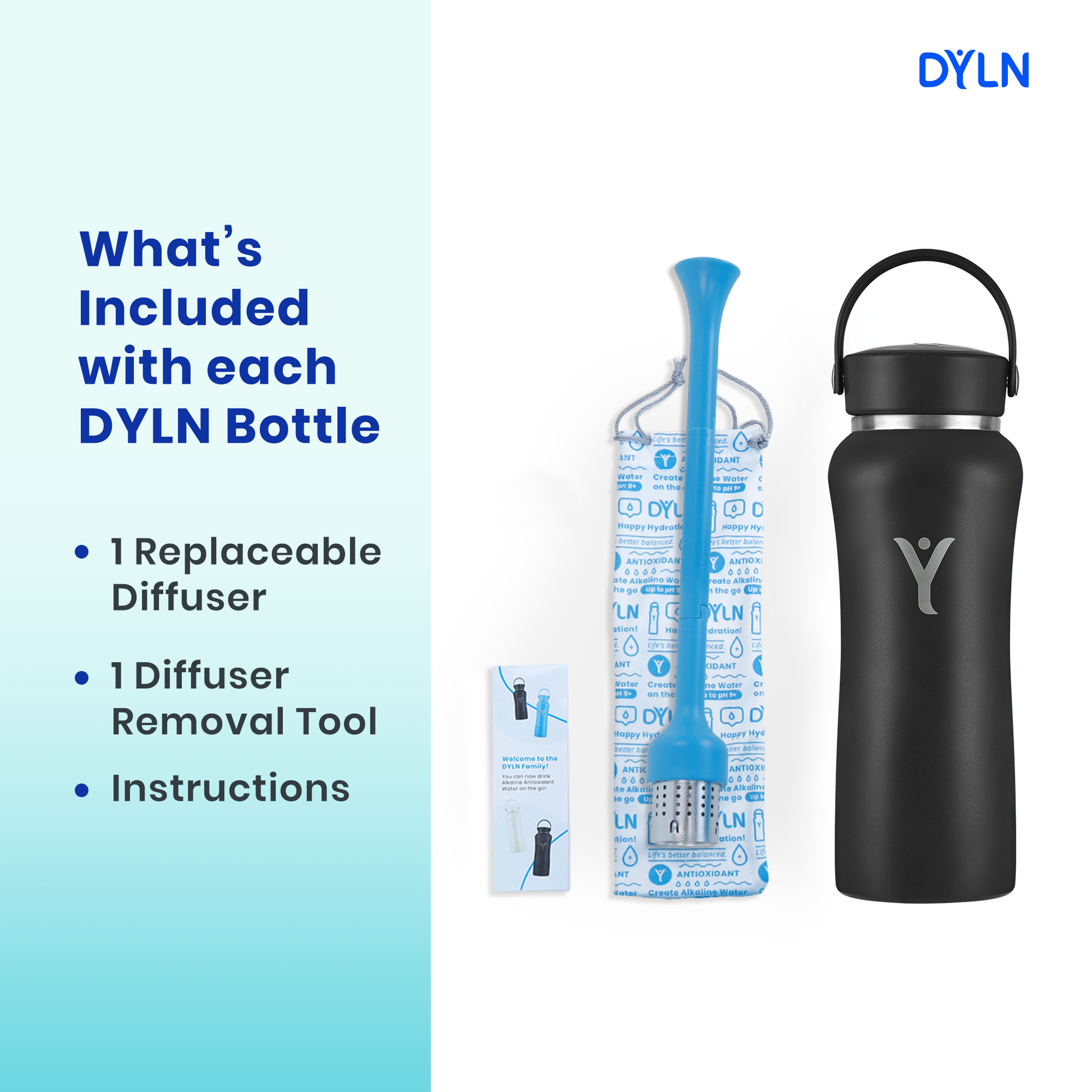 25 oz DYLN Bottle Alkaline Water, color: Black